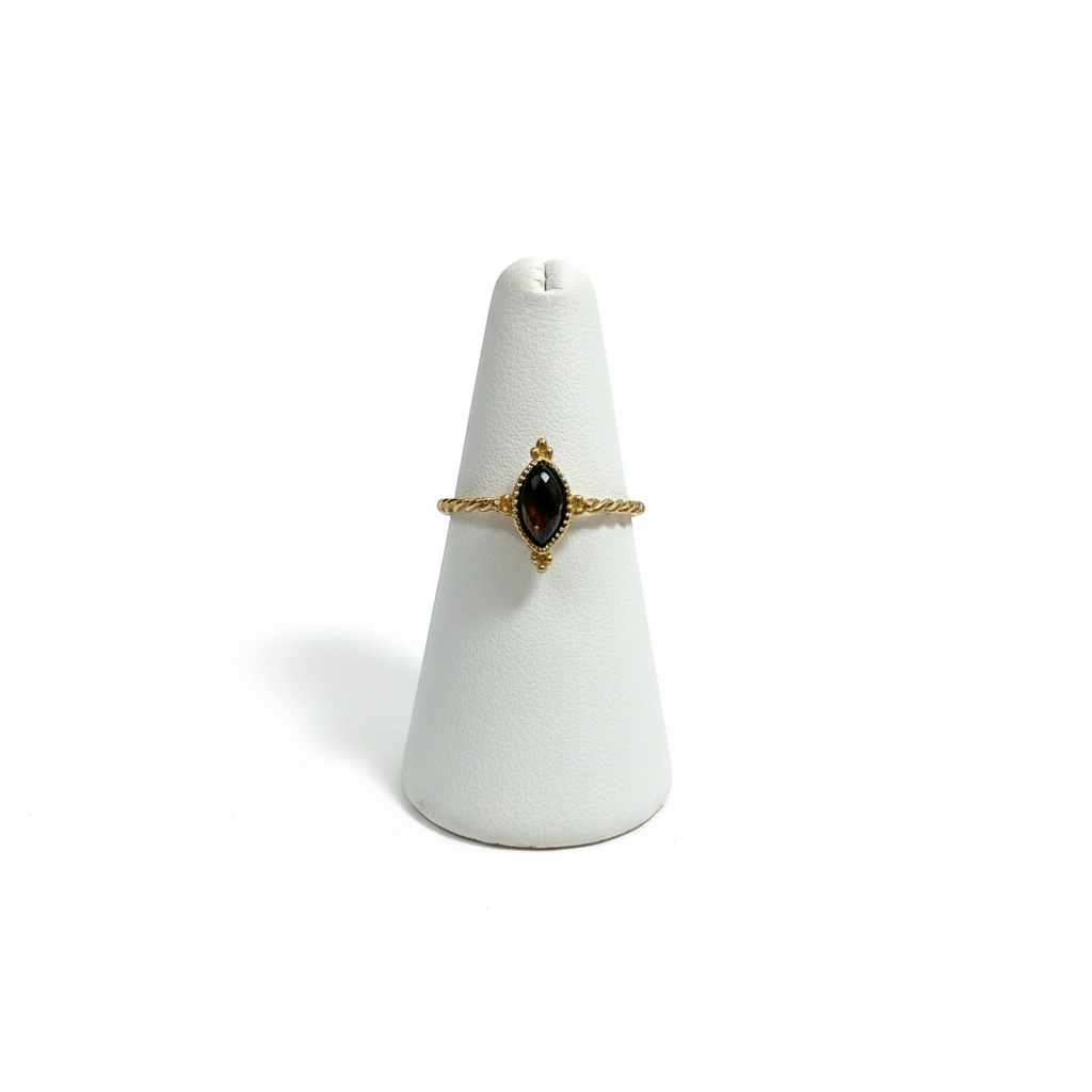 18K Gold Non-Tarnish Brown Adjustable Gemstone Ring