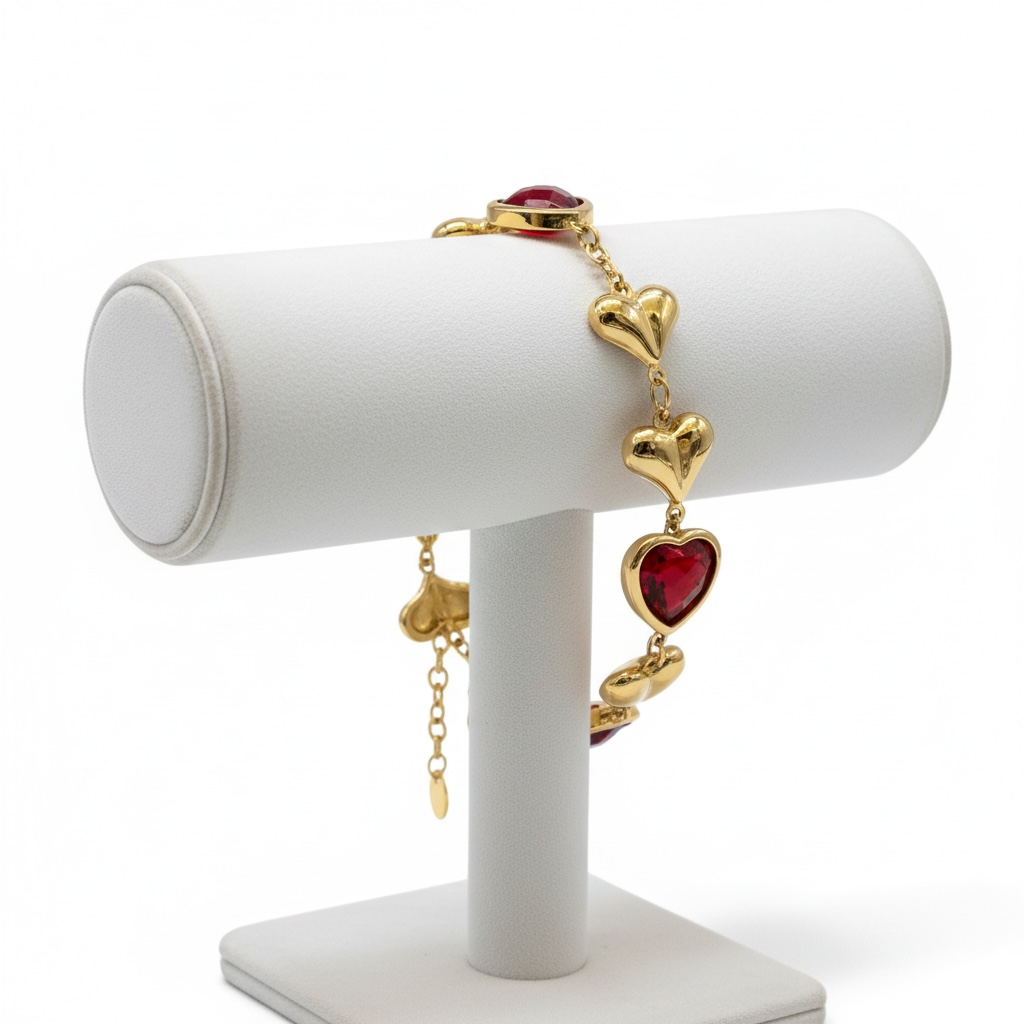 18K Gold Non-Tarnish Heart Glass Bracelet