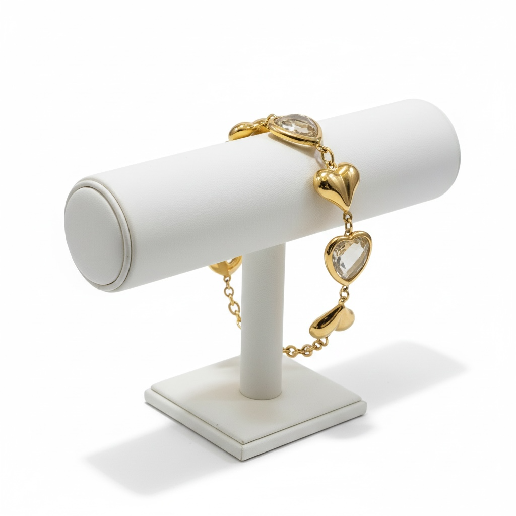 Gemalyn 18K Gold Non-Tarnish Heart Glass Bracelet