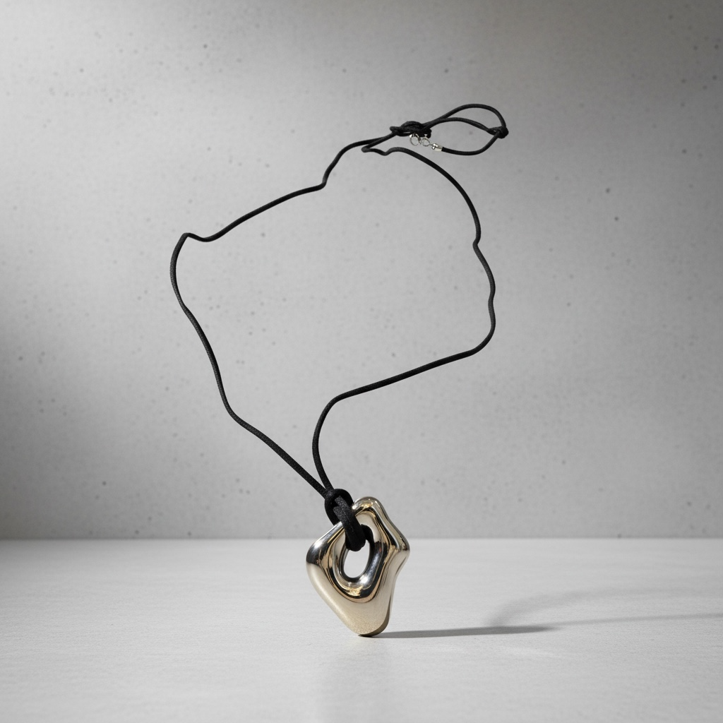 18K Gold Plated (Silver Finish) Non-Tarnish Leather Cord Pendant Necklace