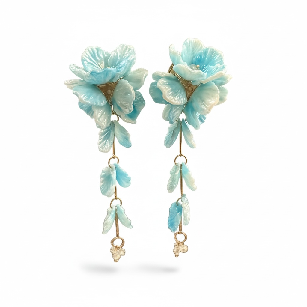 Flower Drop Dangle Earrings Blue