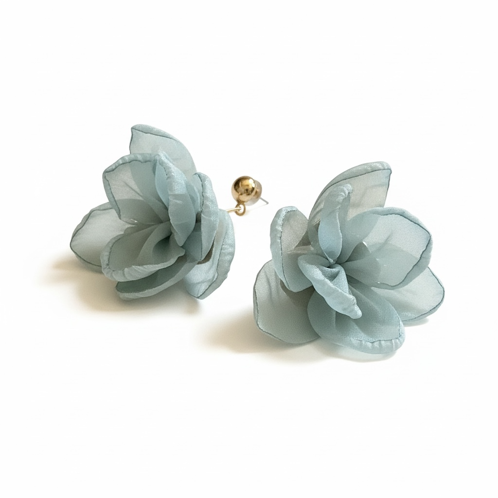 Blue Petal Fabric Dangle Earrings