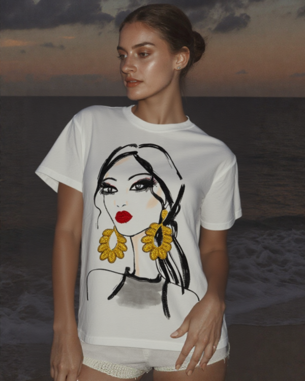 Glam Girl Rhinestone Face Tee (White)