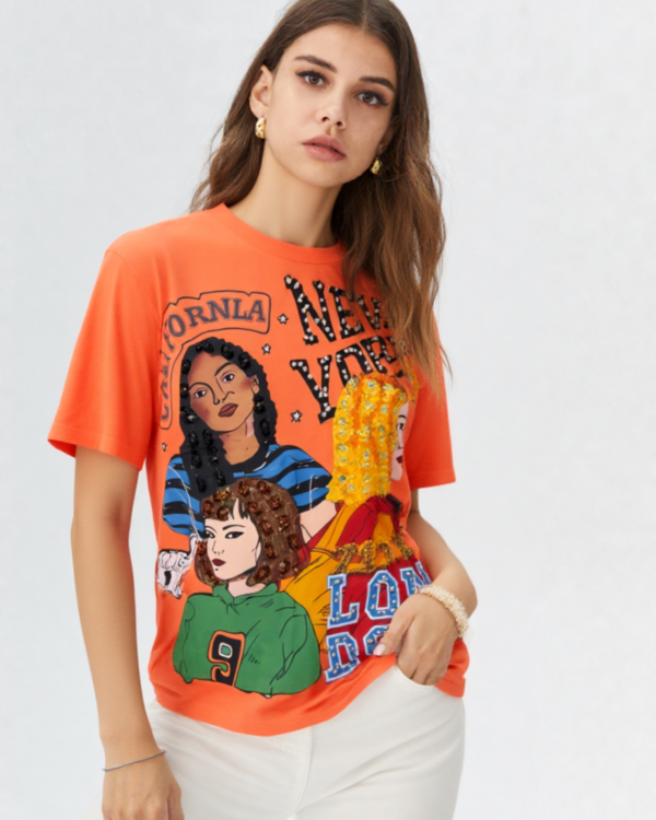 New York Icons Rhinestone Graphic Tee (orange)