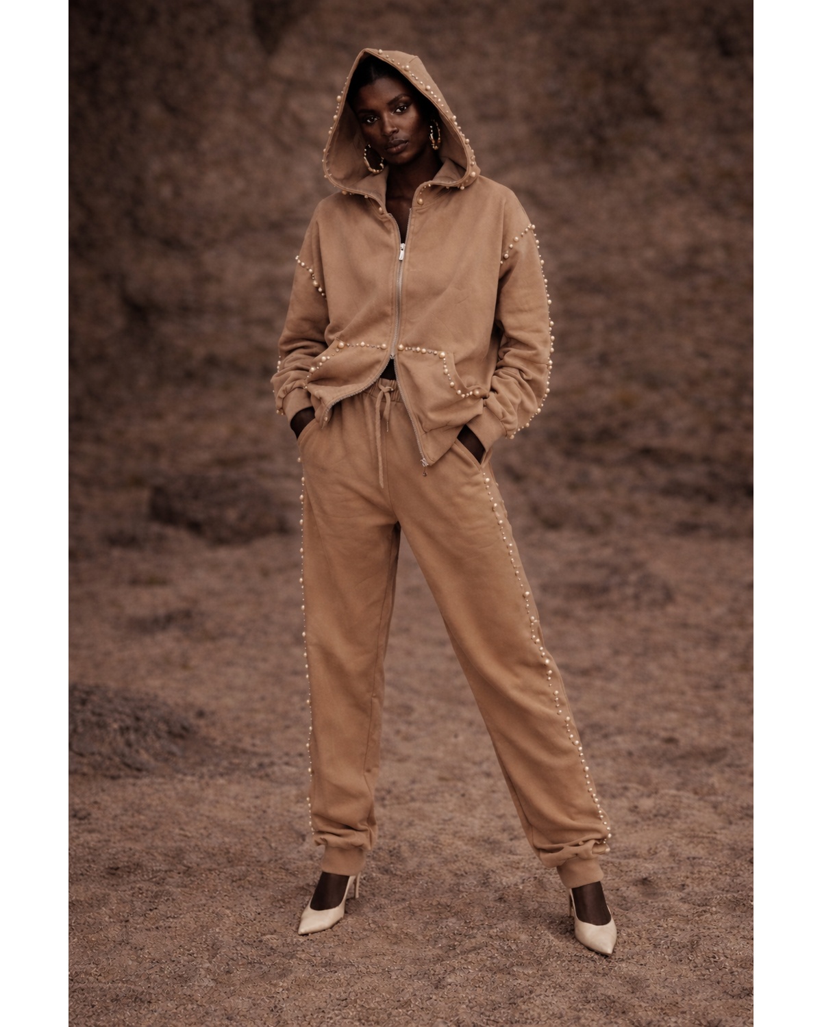 Pearl Embellished Hood Jacket and Pants Set – Praline