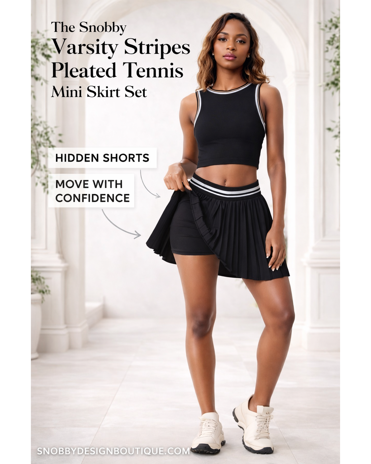 The Snobby Varsity Stripes Pleated Tennis Mini Skirt Set ( hidden shorts)