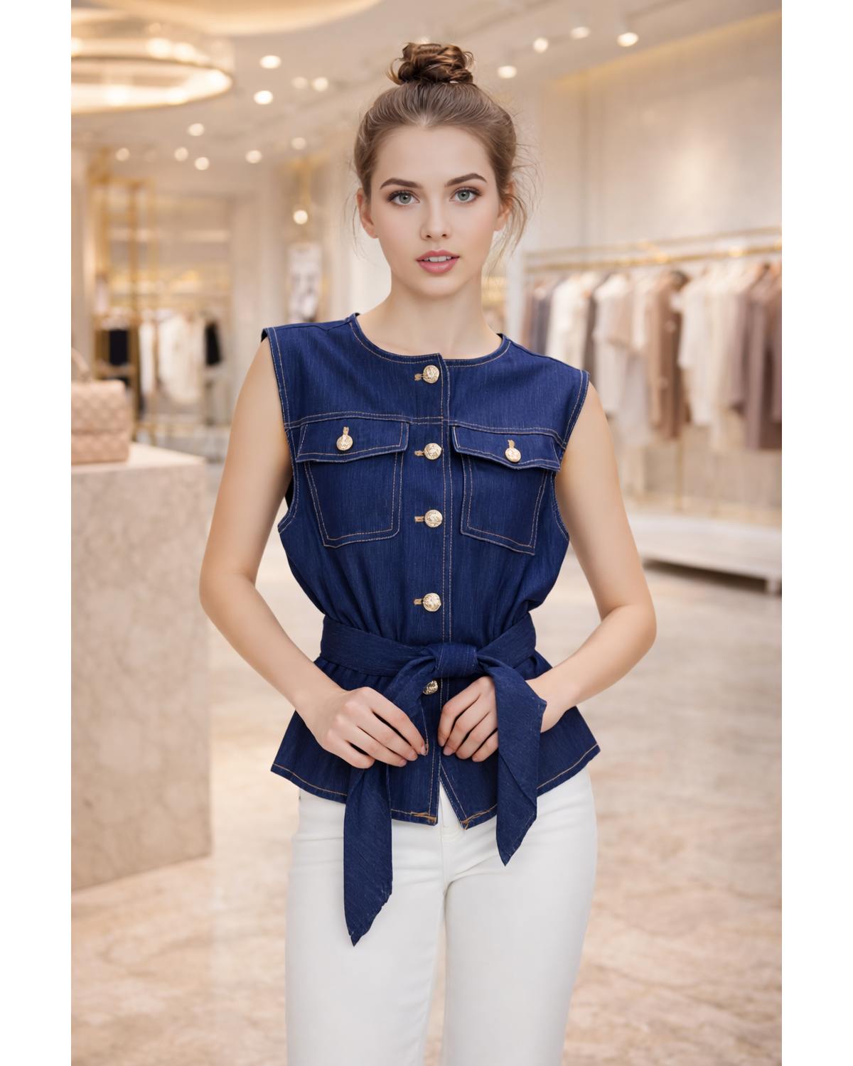 Snobby Signature Belted Denim Vest