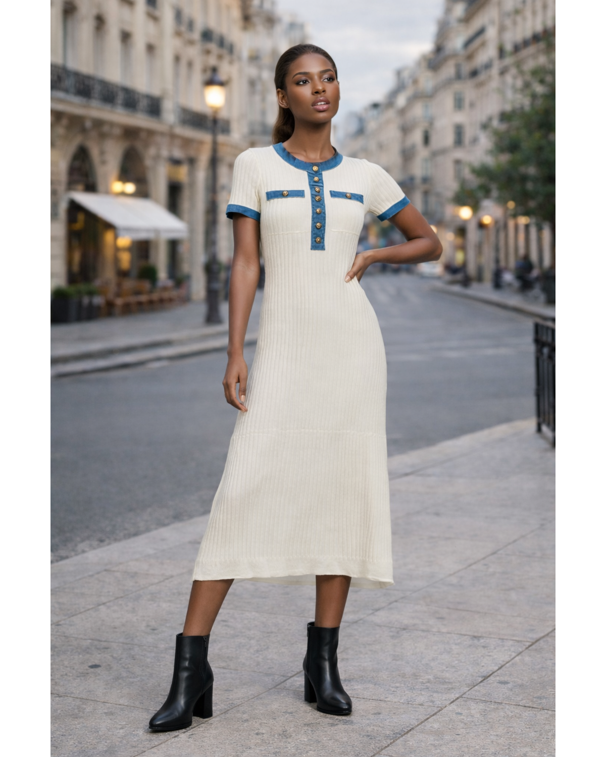 RivieraDenimDetailKnitMidiDress
