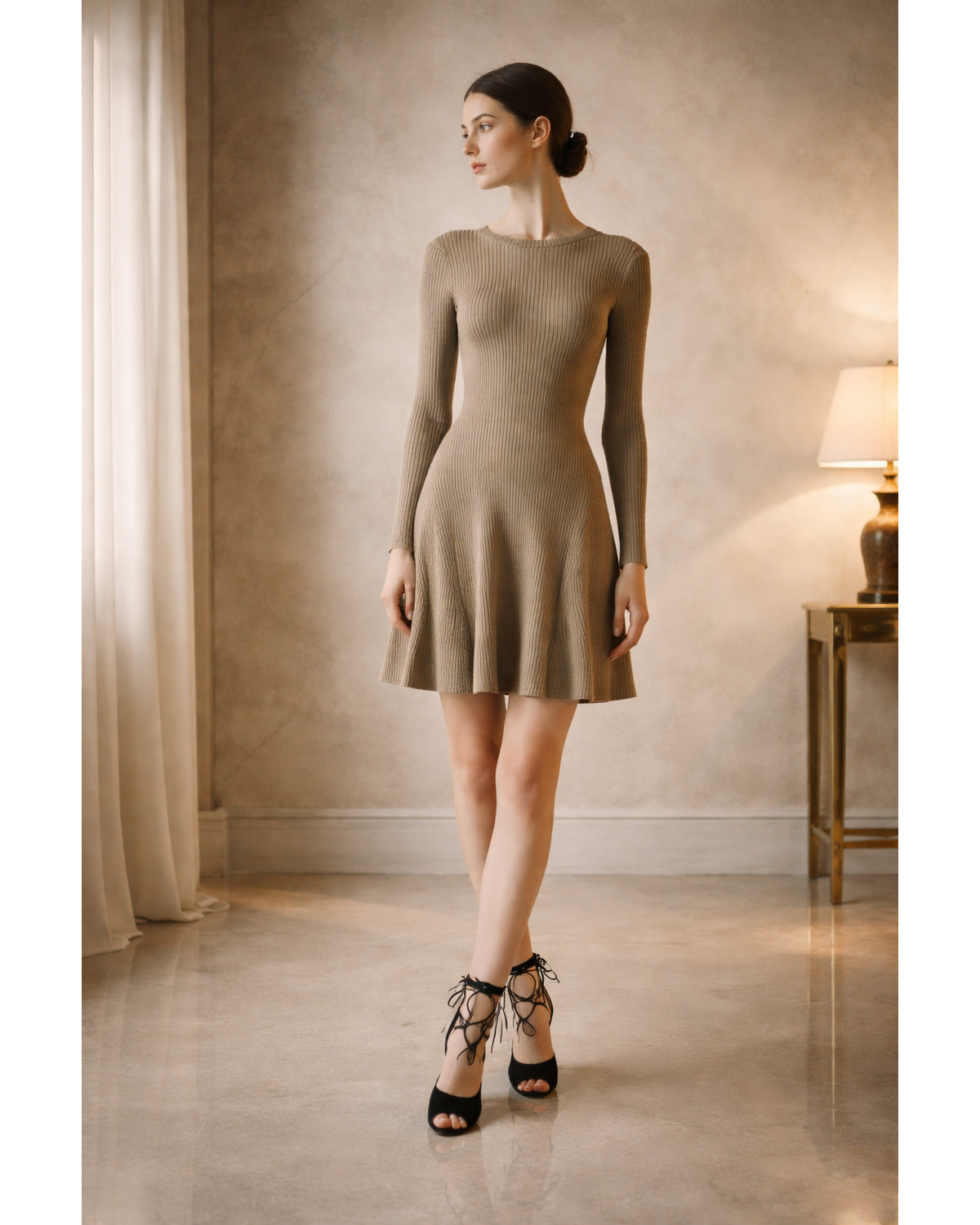 Snobby Riviera A-Line Ribbed Sweater Mini Dress