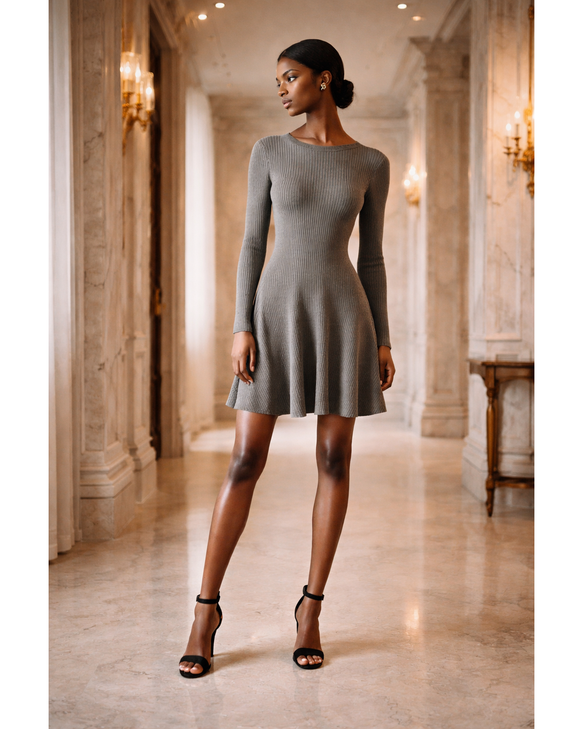 Snobby Riviera A-Line Ribbed Sweater Mini Dress