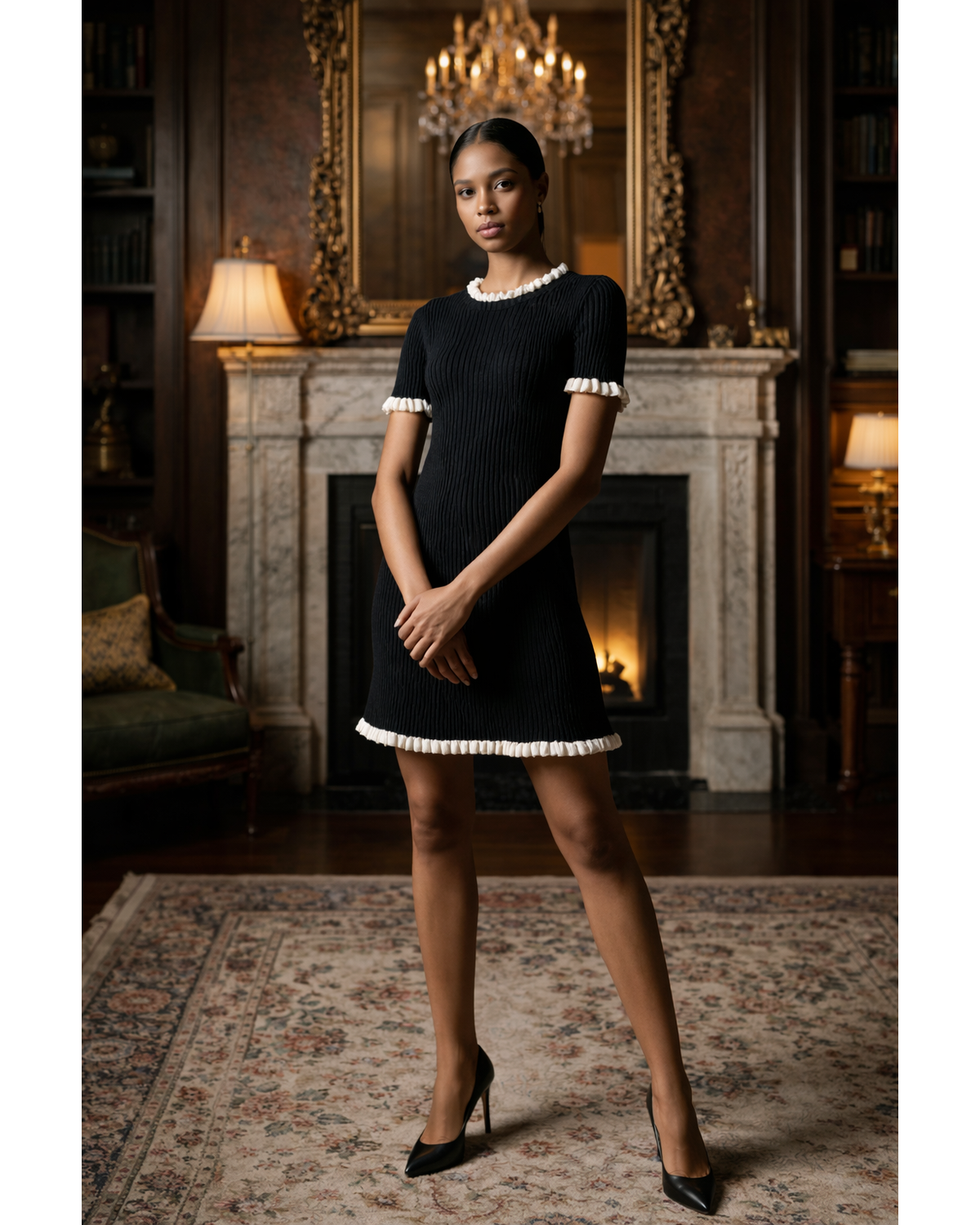 Snobby Élise Contrast Ruffle Knit Mini Dress