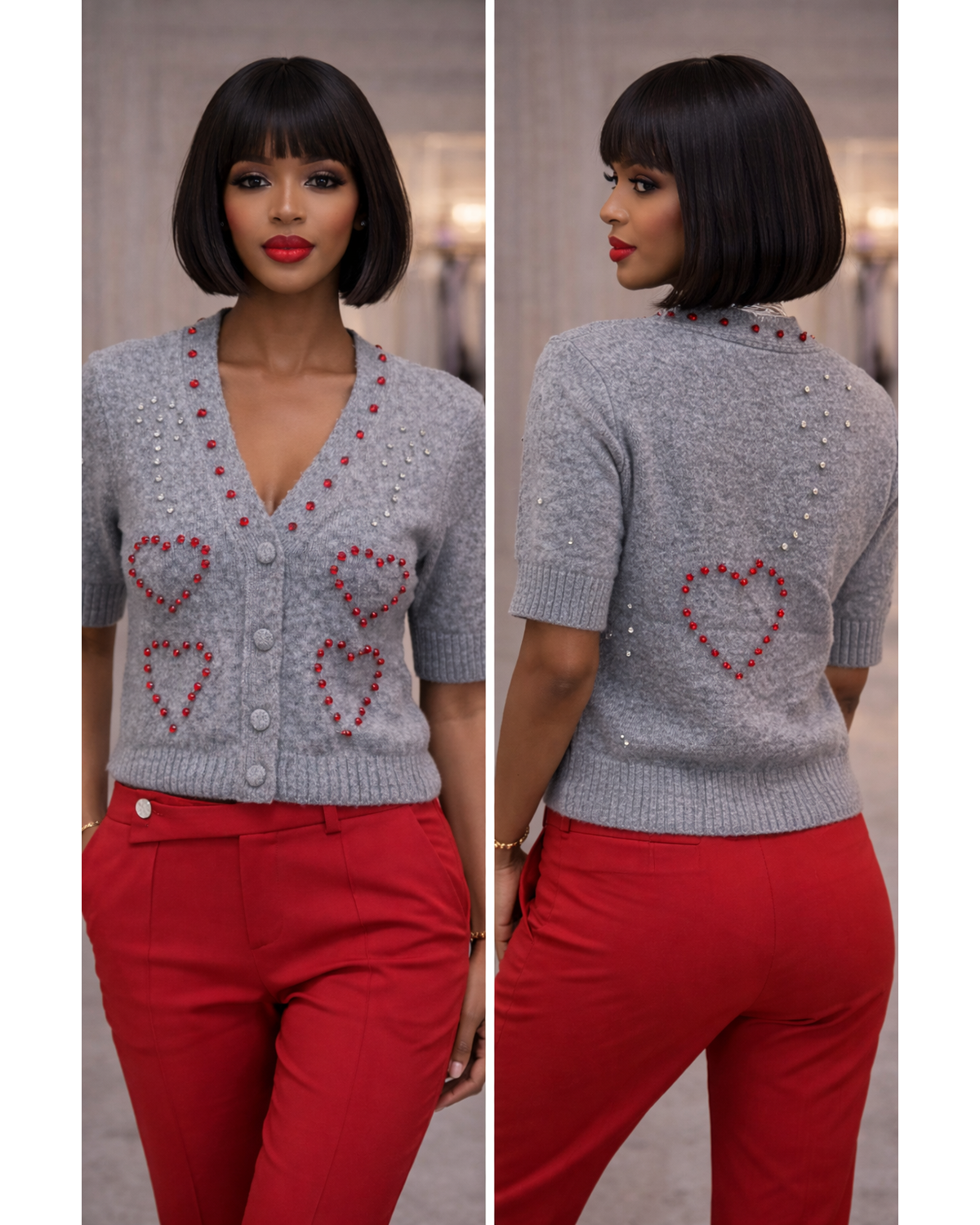 Amour Beaded Heart Knit Cardigan
