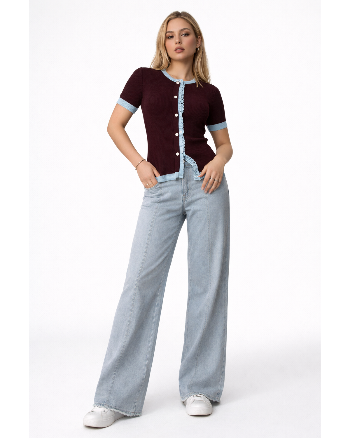 Bordeaux Belle Contrast Knit Top