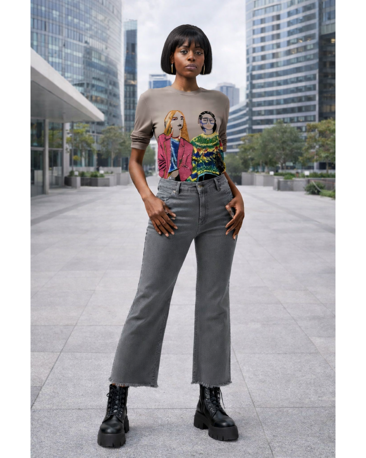 Snobby EclipseTM Ash Black Acid Wash Wide-Leg Crop Denim