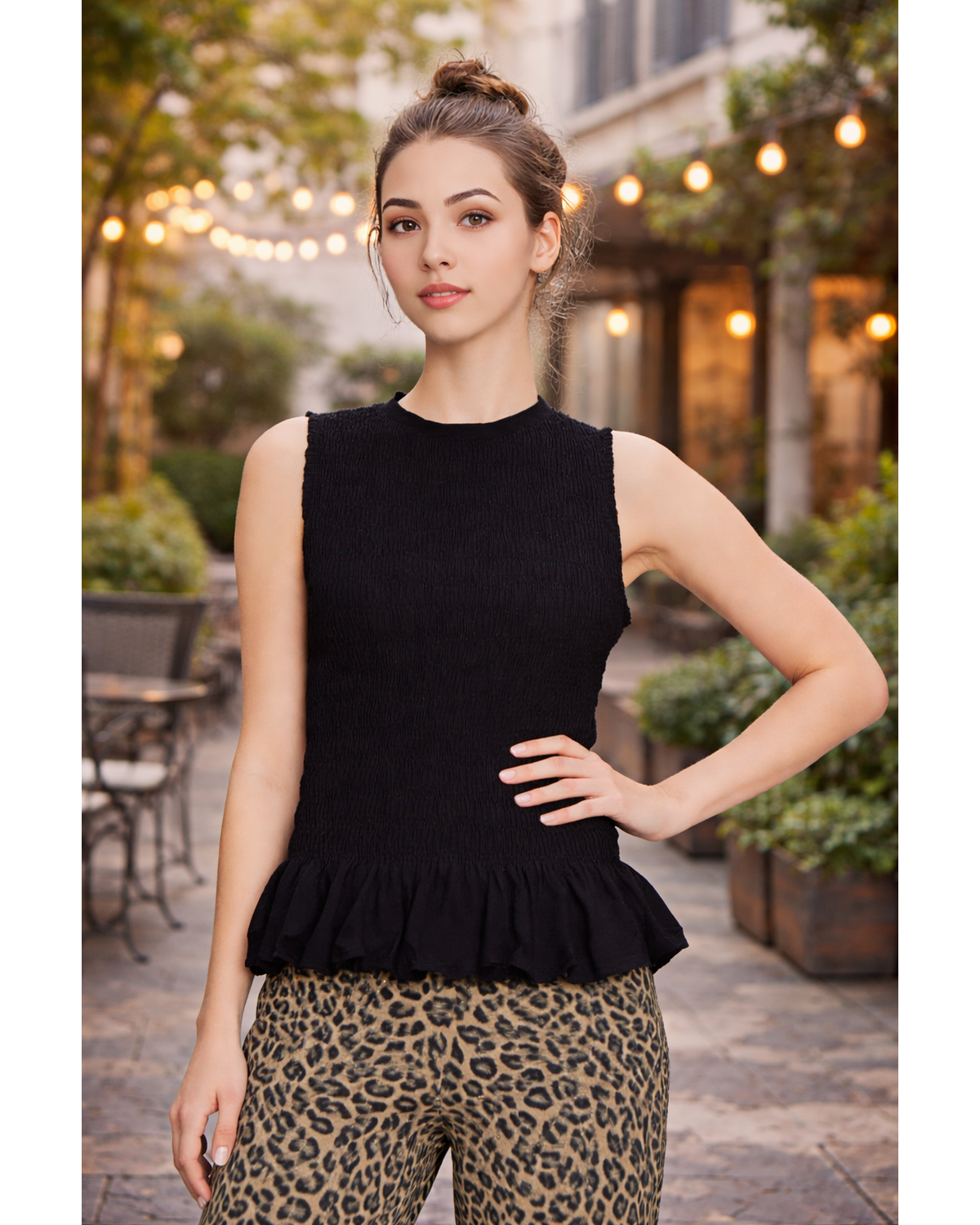 Snobby Ruffle Hem Knot Tank Top