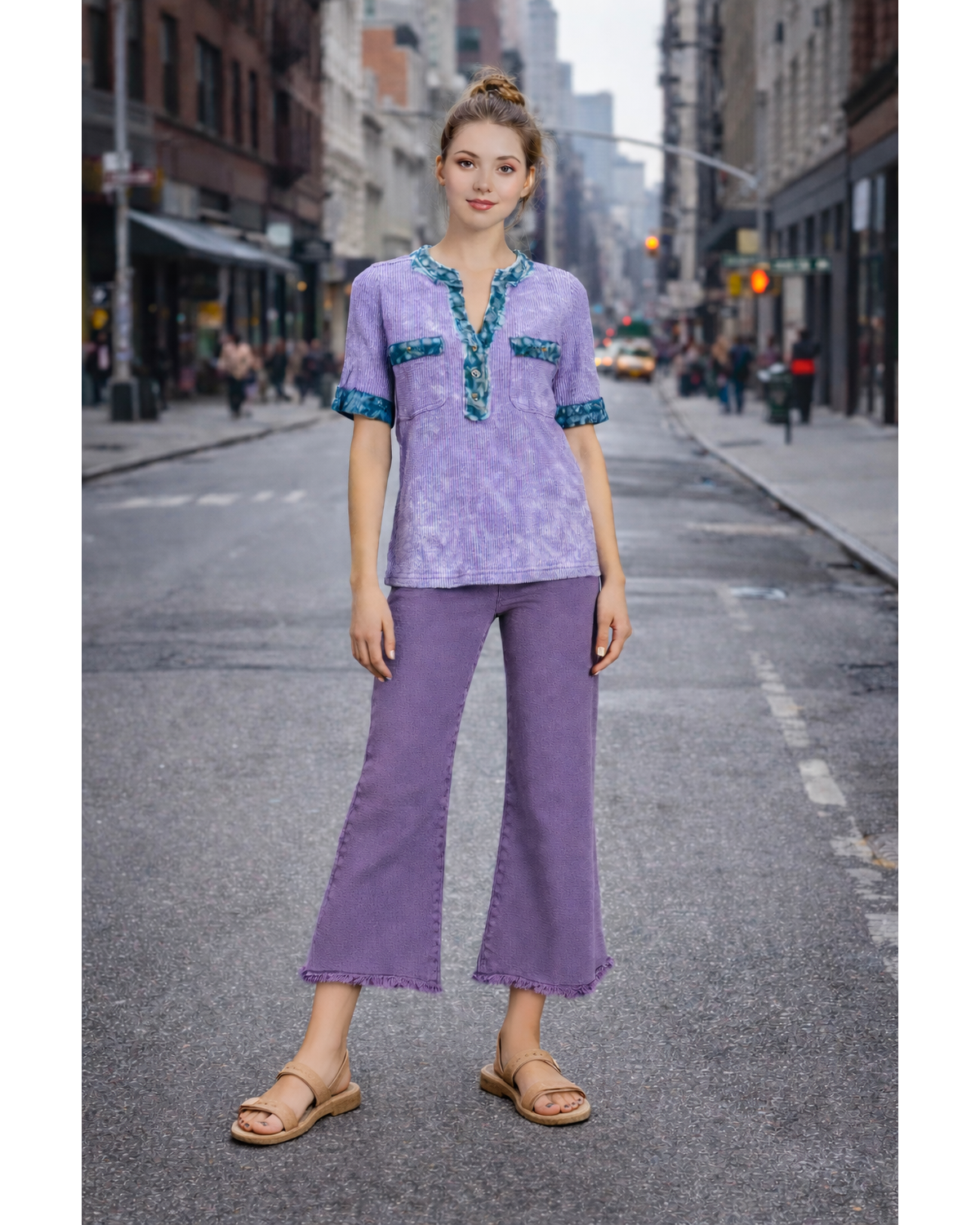 Snobby Eclipse High Waist Blueberry Acid Washed Crop