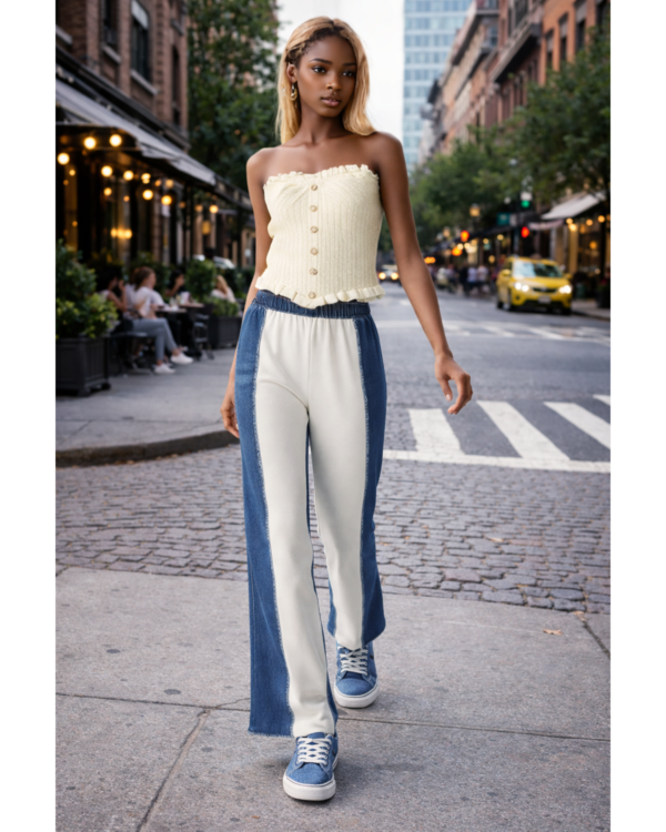 Denim Terry Wide Leg Pants – Ivory Edition