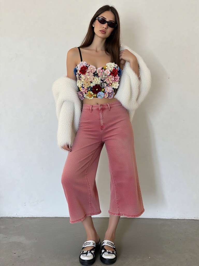 Snobby EclipseTM Ash Pink Wide-Leg Crop Denim