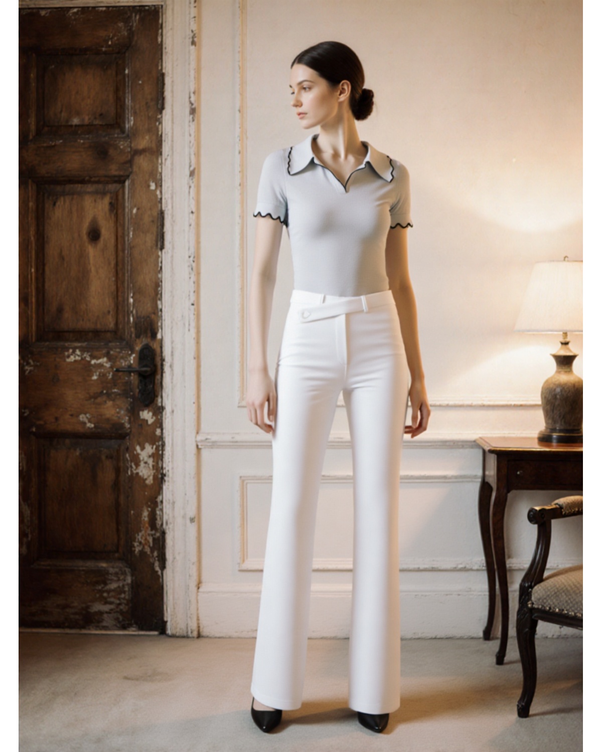 The Luxe Stretch Rib Collared Top