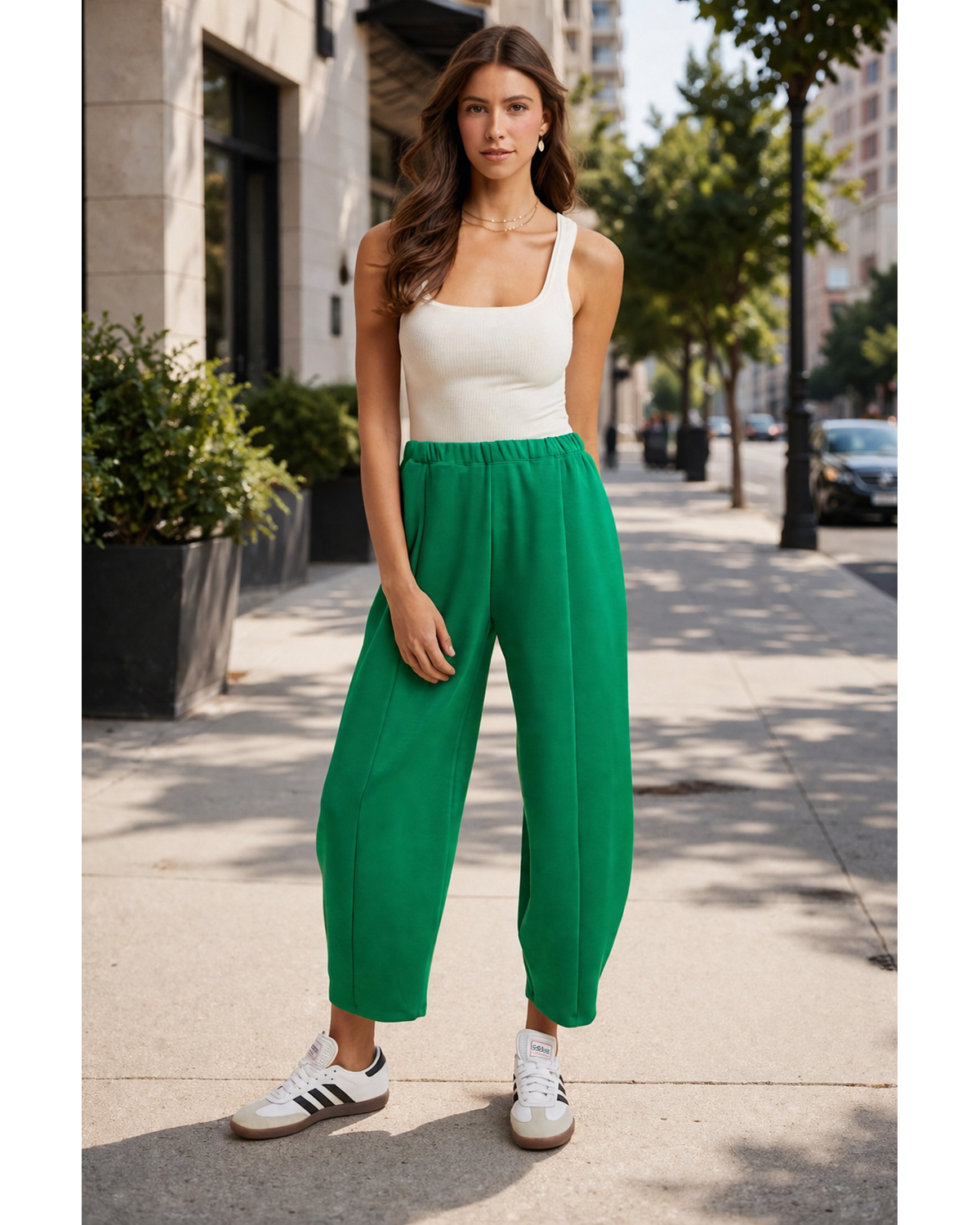Mid Rise Soft Knit Barrel Leg Pants