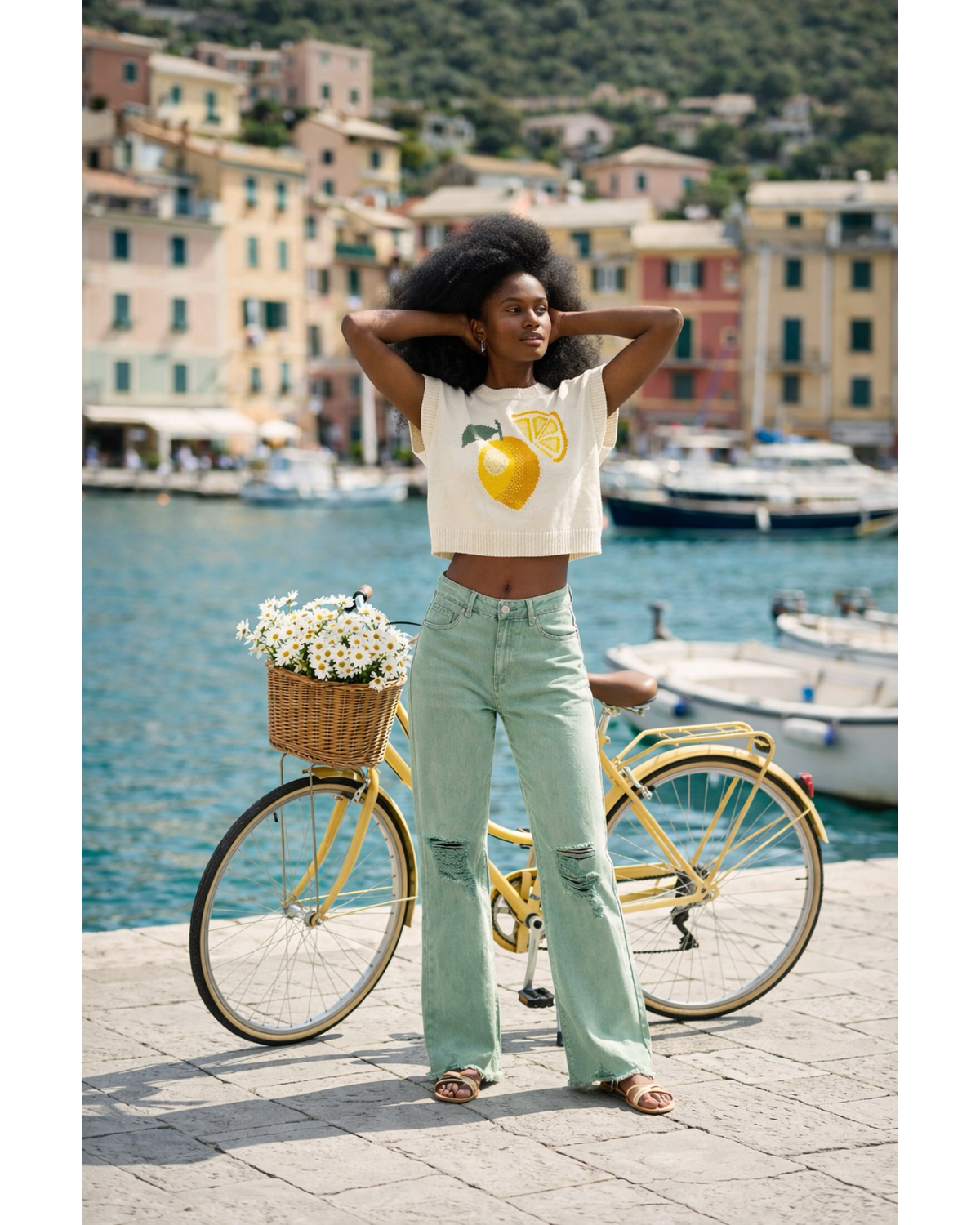 Acid Washed High Waist Distressed Straight Pants
