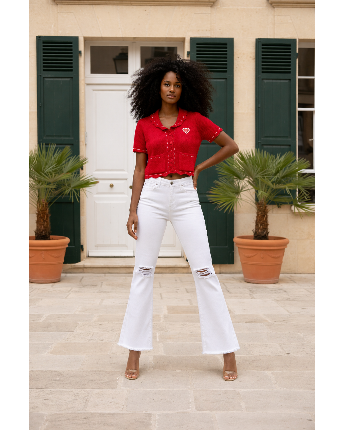 Acid Washed High Waist Distressed Straight Pants – White
